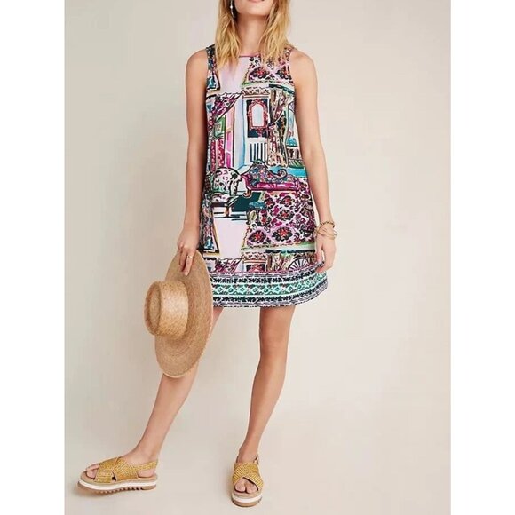 Anthropologie Womens Amelia Mini Shift Dress S NWT 2020 Vibrant Multicolor Print - Picture 1 of 16
